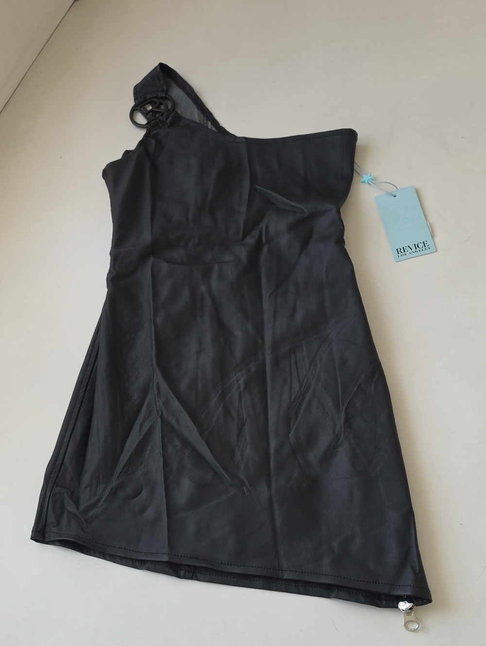 REVICE Black One-Shoulder Mini Dress with Ring Detail